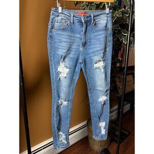 Wax Jean Womens Distressed Skinny Jeans Size 7/28 Medium Wash Cotton Blend